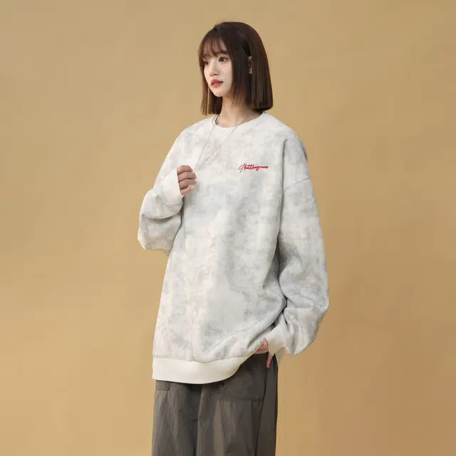 虫小绿 国潮牌美式叠穿韩版字母印花长袖上衣春秋季打底衫宽松卫衣 男女同款