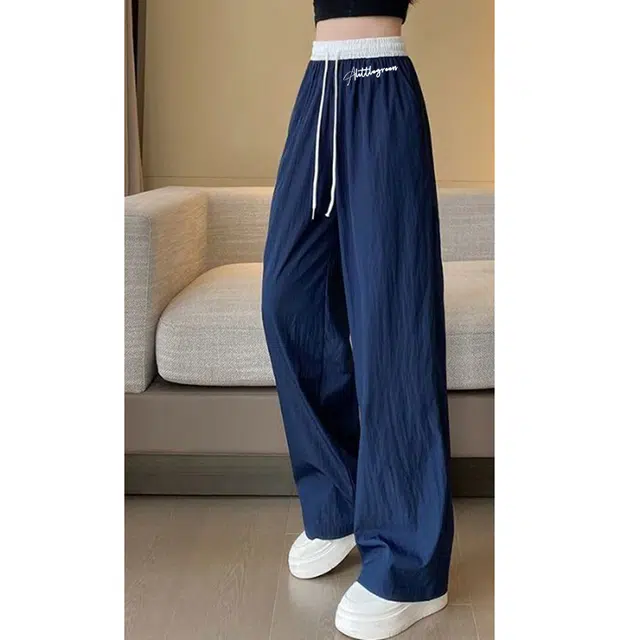 虫小绿 设计感腰印花带撞色速干阔腿直筒慵懒风显瘦百搭高腰时尚潮流运动休闲裤 男女同款