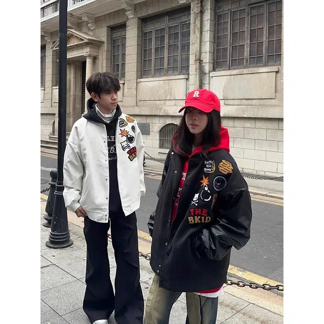 虫小绿  美式高街复古拼接刺绣飞行员与教练夹克风尚棒球服 男女同款