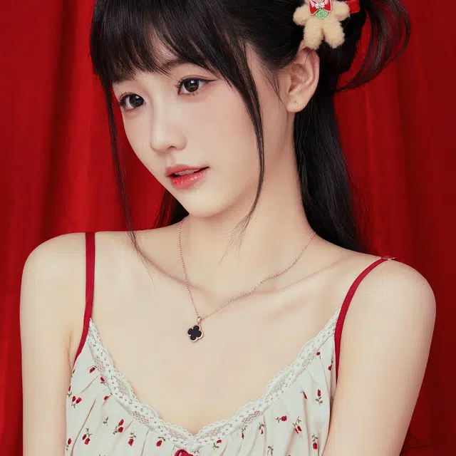 冰心雨 玫瑰金黑花四叶草轻奢小众复古浪漫优雅吊坠颈链 合金 时尚项链 女款