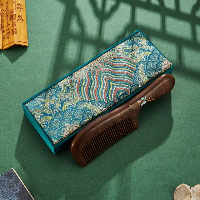 悦语 檀木梳礼盒装彩色描金直发木梳按摩护发实用创意礼品  梳子及套装