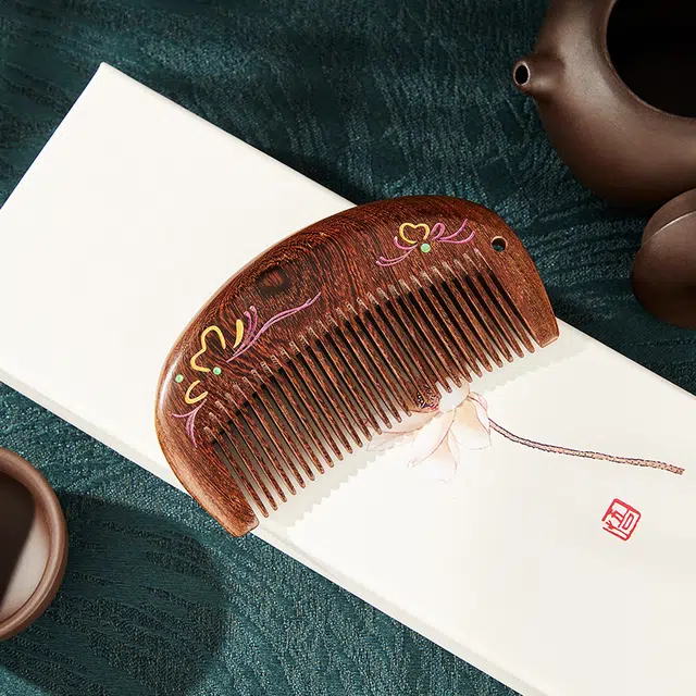 悦语 金丝檀彩绘木梳描金梳子礼盒装