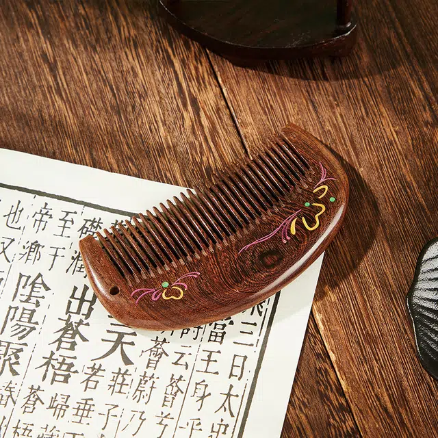悦语 金丝檀彩绘木梳描金梳子礼盒装