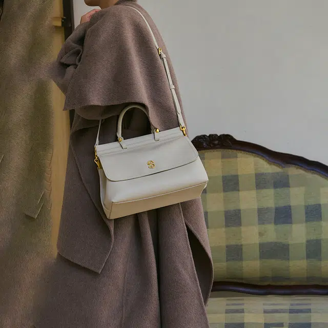 西木汀 追光 高级感简约凯莉包通勤妈妈包 牛皮 单肩手提包 女款 米白色/深邃黑/焦糖棕