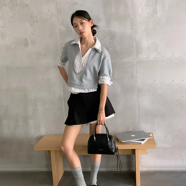 西木汀 水木年华 小众设计高级感百搭通勤 牛皮 波士顿包手提包 常规 女款 深邃黑/古银色