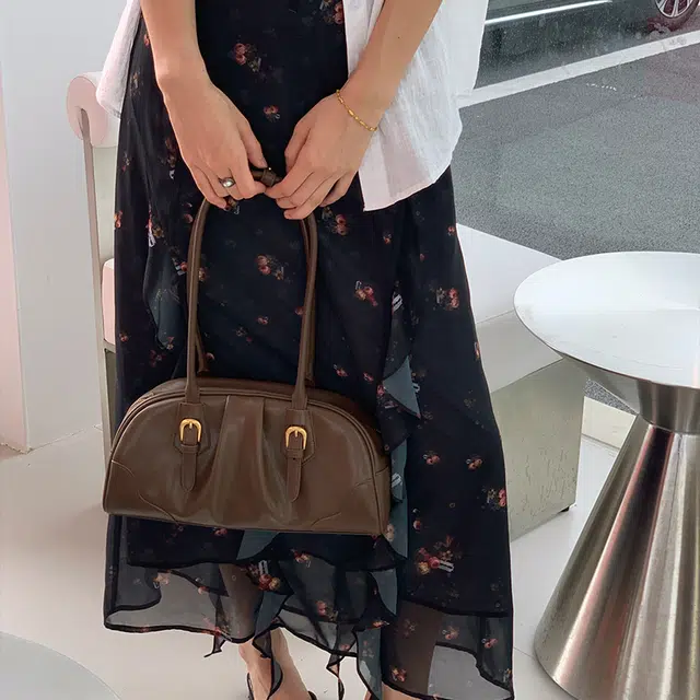 西木汀 远望 小众设计高级感通勤百搭简约 牛剖革层 单肩包 常规 女款 美拉德棕/深邃黑