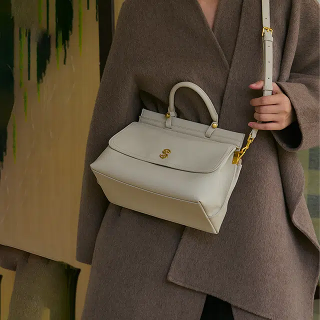 西木汀 追光 高级感简约凯莉包通勤妈妈包 牛皮 单肩手提包 女款 米白色/深邃黑/焦糖棕