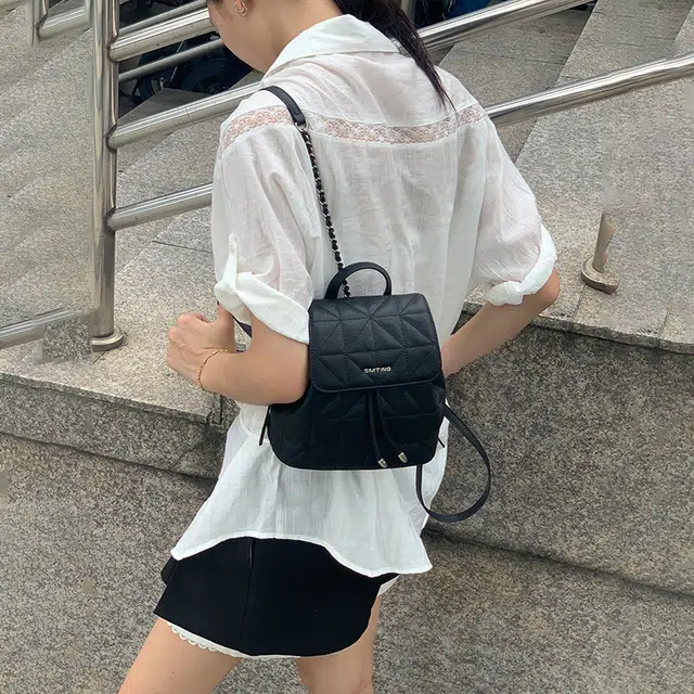 西木汀 眷念 小众设计高级感学院风百搭休闲通勤 牛皮 双肩包 大号 女款 深邃黑/古银色