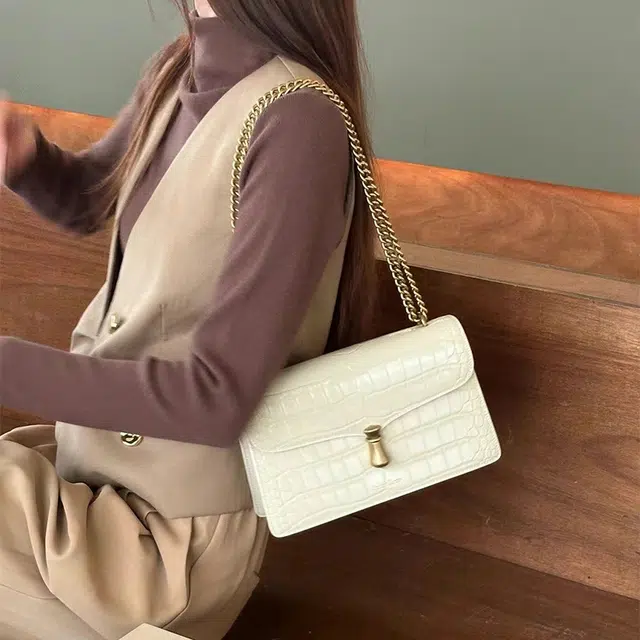 西木汀 风与路人 鳄鱼纹小众品牌高级感时尚通勤百搭 牛皮 链条包腋下包单肩斜挎包 女款 多色