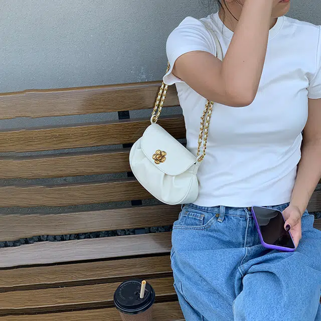 西木汀 山竹 慵懒松弛休闲百搭通勤包 牛皮 单肩包斜挎包 小号 女款 米白色/深邃黑/樱花粉