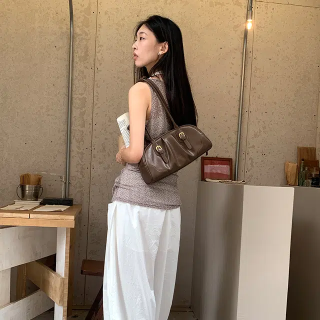 西木汀 远望 小众设计高级感通勤百搭简约 牛剖革层 单肩包 常规 女款 美拉德棕/深邃黑