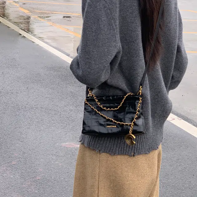 西木汀 可可月光 小众设计高级感通勤百搭时尚链条包 牛皮 手提包 常规 女款 深邃黑/橄榄绿/美拉德棕