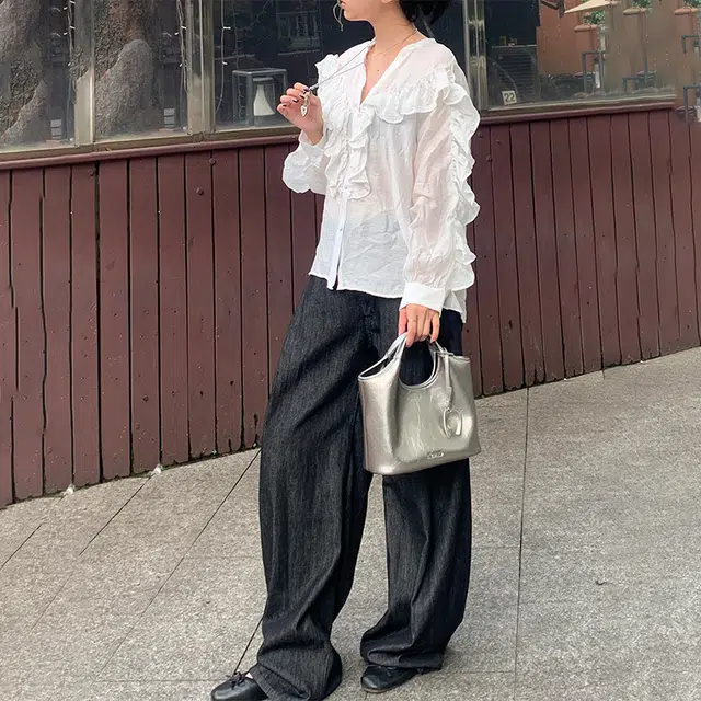 西木汀 赴约 小众设计师品牌百搭通勤高级感 牛皮 水桶包手提包 女款 古银色/深邃黑