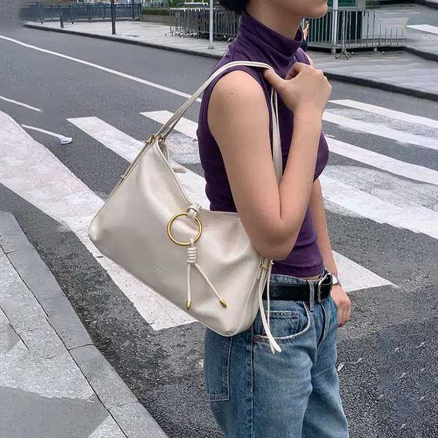 西木汀 旧梦 高级感小众设计托特包百搭通勤 牛皮 单肩包 大号 女款 米白色/深邃黑