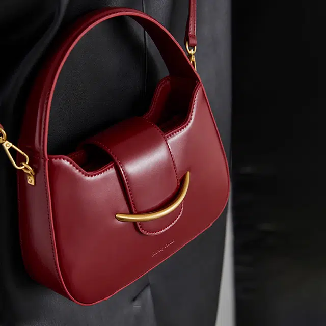 西木汀 小众设计师品牌百搭简约通勤婚包 牛皮 单肩斜挎手提包 小号 女款 高级红