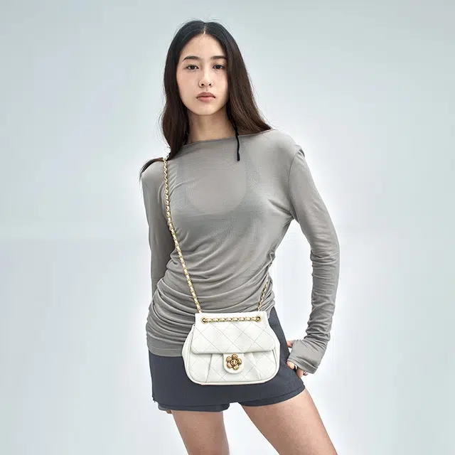 西木汀 情书 高级感小众设计温柔风腋下包链条包 牛剖层革 斜挎单肩包 常规 女款 珍珠白/深邃黑/樱花粉