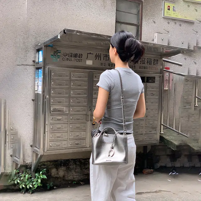 西木汀 赴约 小众设计师品牌百搭通勤高级感 牛皮 水桶包手提包 女款 古银色/深邃黑