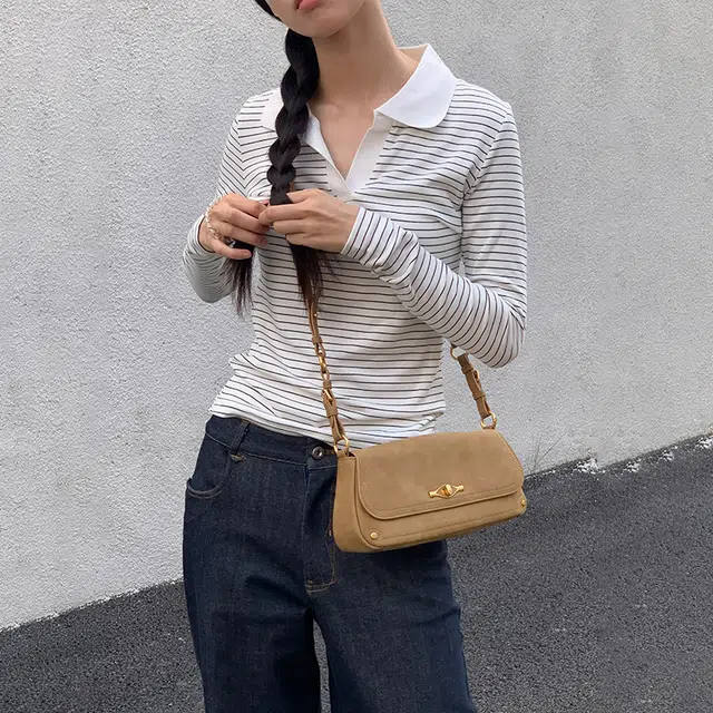 西木汀 匆匆那年 小众设计高级感通勤百搭时尚法棍包 牛皮 单肩包 常规 女款 暖驼棕