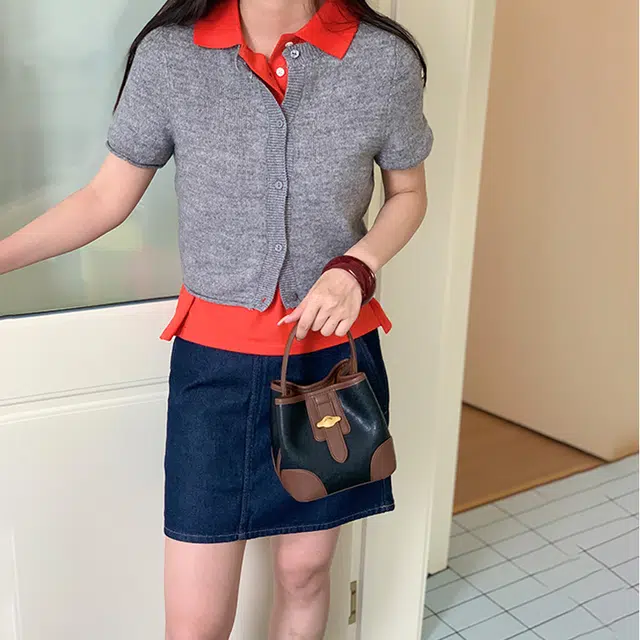 西木汀 无糖黑巧 小众品牌高级感设计斜挎腋下包小巧慵懒水桶包 牛皮 单肩手提包 小号 女款 深邃黑/雾霾蓝