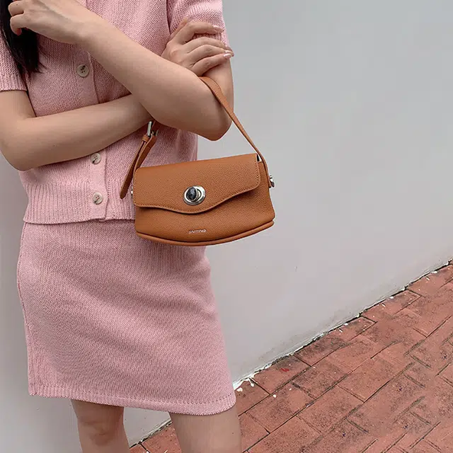 西木汀 枫糖 小众品牌设计复古百搭通勤高级感单肩包 头层牛皮 手提包 小号 女款 焦糖棕/大象灰