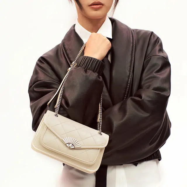 西木汀 高级感菱格小方包经典时尚百搭小香风腋下包单肩包 牛皮 斜挎包 常规 女款 奶白色/深邃黑/安格拉红