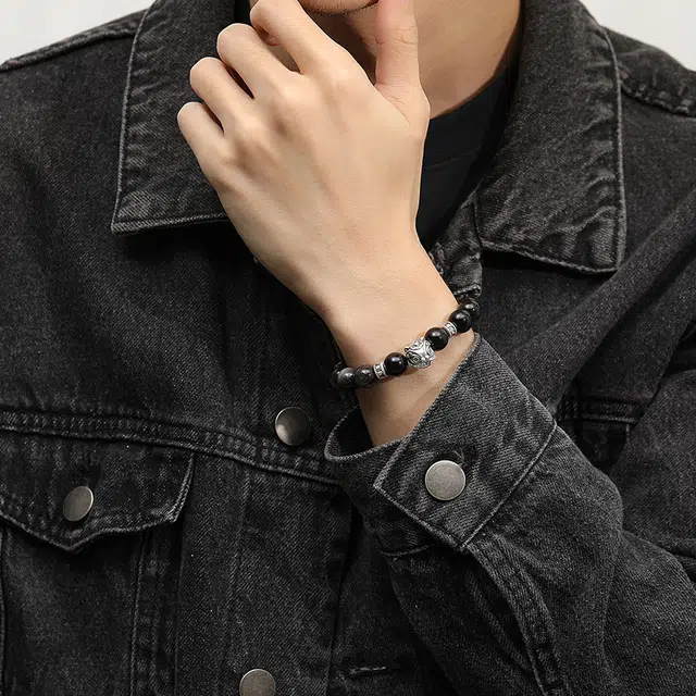 正百福 【财源广进】平安吉祥生活顺遂 经典设计 国潮风醒狮纳福接财好寓意 好运天然 虎眼石 手串 男女同款情侣款