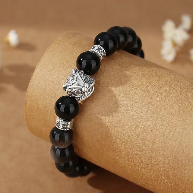 正百福 【财源广进】平安吉祥生活顺遂 经典设计 国潮风醒狮纳福接财好寓意 好运天然 虎眼石 手串 男女同款情侣款