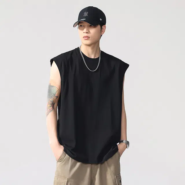 遨宇 美式休闲简约纯色百搭宽松背心 男女同款