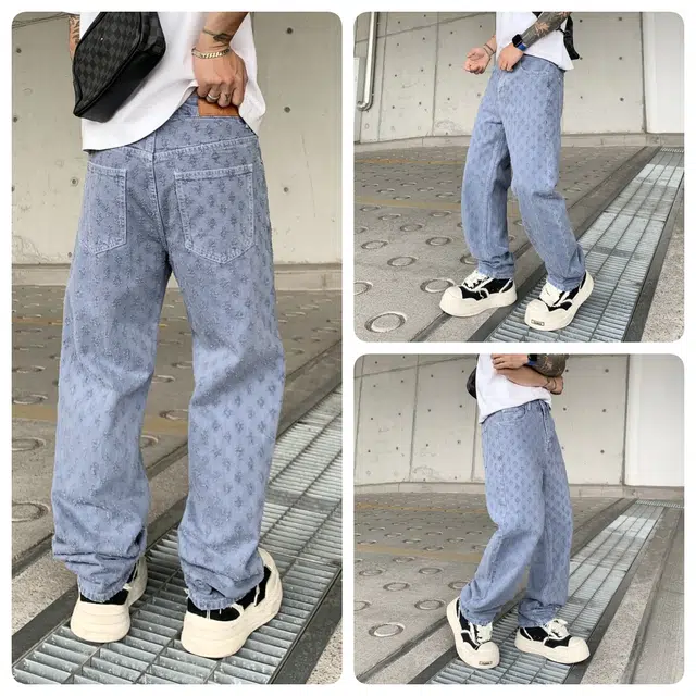 遨宇 夏季 美式高街潮牌嘻哈街头痞帅个性设计扎花直筒裤情侣潮流百搭休闲城市户外裤子男牛仔裤 宽松型 男女同款