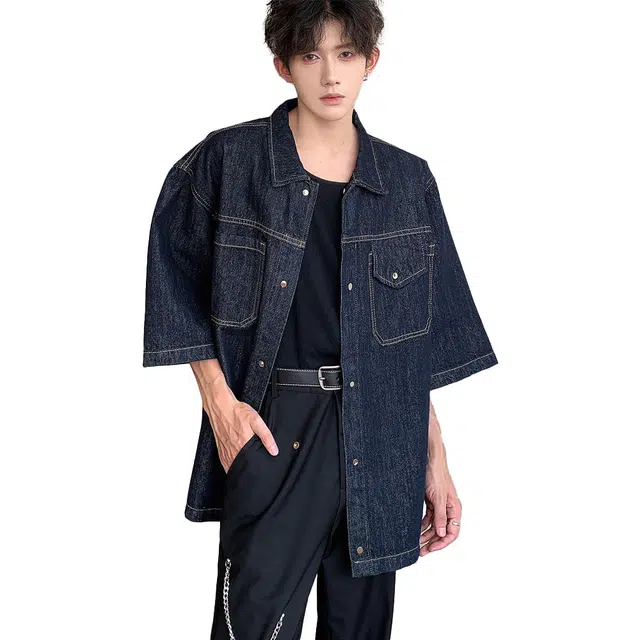 寻星记 美式高街复古风宽松百搭多款式短袖衬衫 男女同款