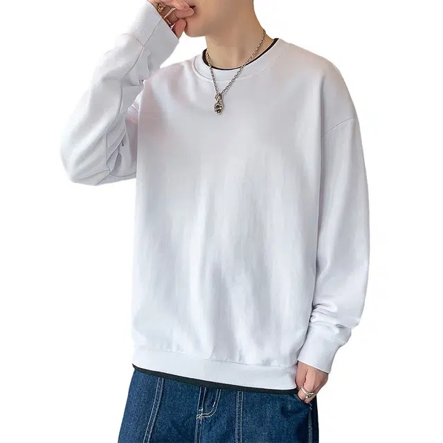 寻星记 潮流简约假两件男 多色基础款宽松圆领上衣卫衣 男款