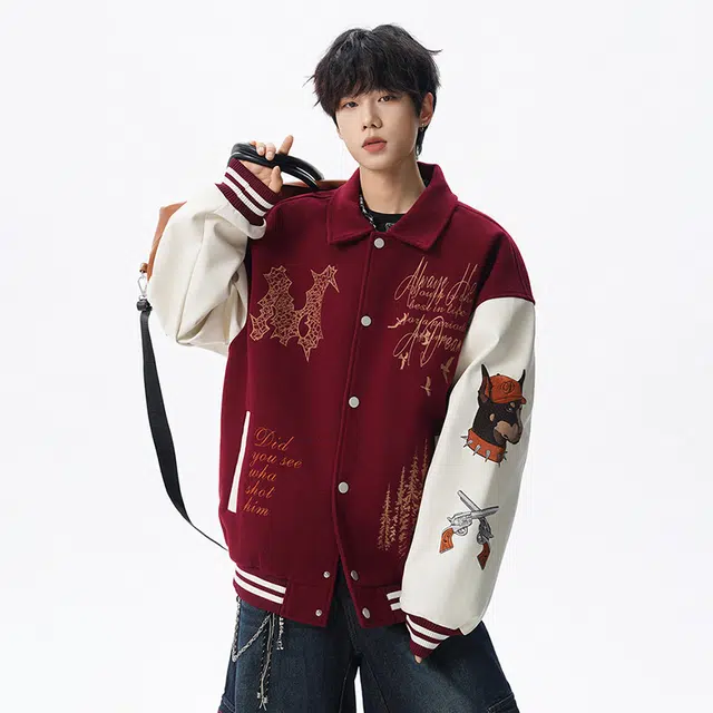 寻星记  潮流百搭舒适感十足的美式港风情侣长袖休闲外套棒球服 男女同款