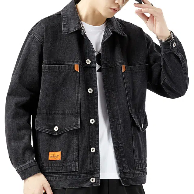 寻星记 复古潮流宽松多口袋男士工装上衣牛仔外套 男女同款