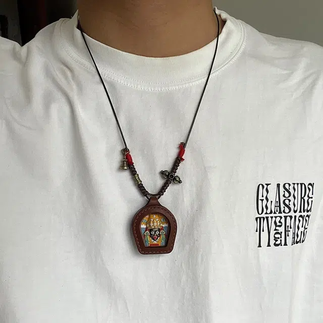 花茜樱 藏式手绘扎吉拉姆擦擦唐卡个性潮流小众原创设计国风国潮新中式手工编织 皮绳 项链 男女同款情侣款