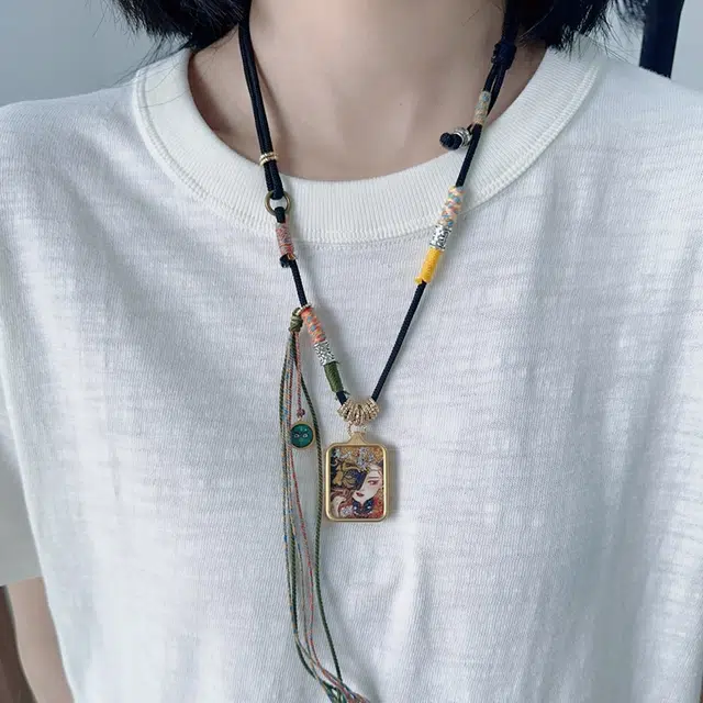 花茜樱 扎基拉姆前世今生唐卡新中式国风好运上岸小众原创设计手工编织 合金 项链 女款