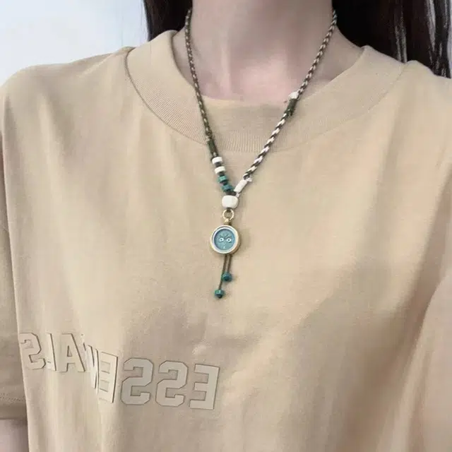 花茜樱 绿度母智慧眼绿财眼手绘随身唐卡藏式民族风手工编绳个性小众原创设计新中式国风显眼吊坠 合金 项链 女款