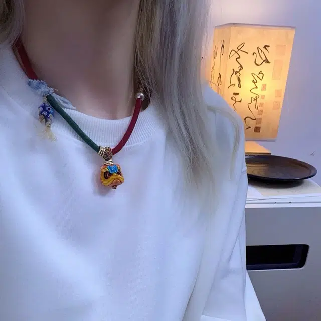 花茜樱 新中式国潮醒狮编织 织物 项链 女款
