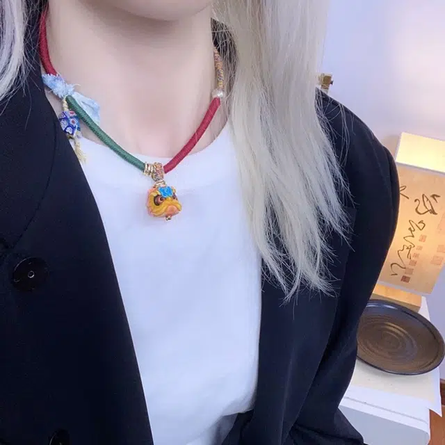 花茜樱 新中式国潮醒狮编织 织物 项链 女款