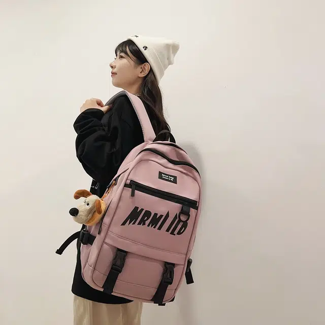 醇龙 拉链开合 尼龙 双肩包 男女同款情侣款 黑色/米白色/红色/灰色/粉色