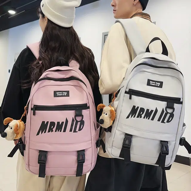 醇龙 拉链开合 尼龙 双肩包 男女同款情侣款 黑色/米白色/红色/灰色/粉色