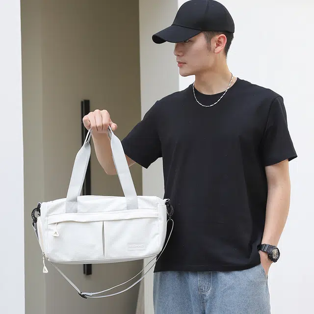 醇龙 时尚百搭便携大容量 尼龙 健身包 中号 男女同款情侣款 米白色/黑色/粉色/蓝色
