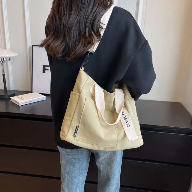 醇龙 简约时尚百搭 帆布 帆布包单肩斜挎包 女款 黑色/米白色/卡其色/蓝色