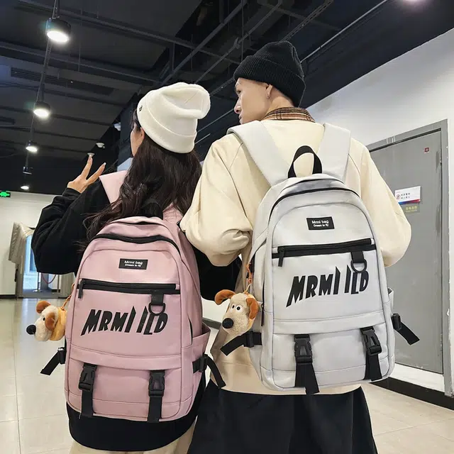 醇龙 拉链开合 尼龙 双肩包 男女同款情侣款 黑色/米白色/红色/灰色/粉色