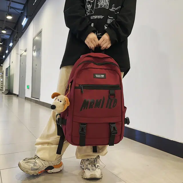醇龙 拉链开合 尼龙 双肩包 男女同款情侣款 黑色/米白色/红色/灰色/粉色