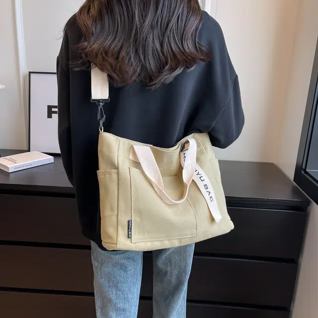 醇龙 简约时尚百搭 帆布 帆布包单肩斜挎包 女款 黑色/米白色/卡其色/蓝色