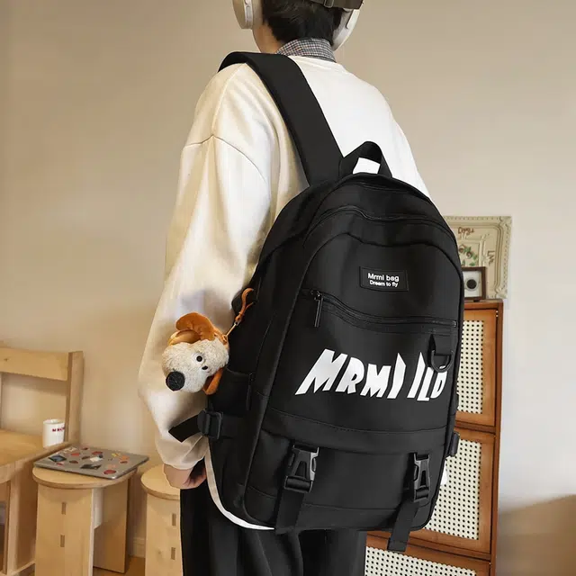 醇龙 拉链开合 尼龙 双肩包 男女同款情侣款 黑色/米白色/红色/灰色/粉色