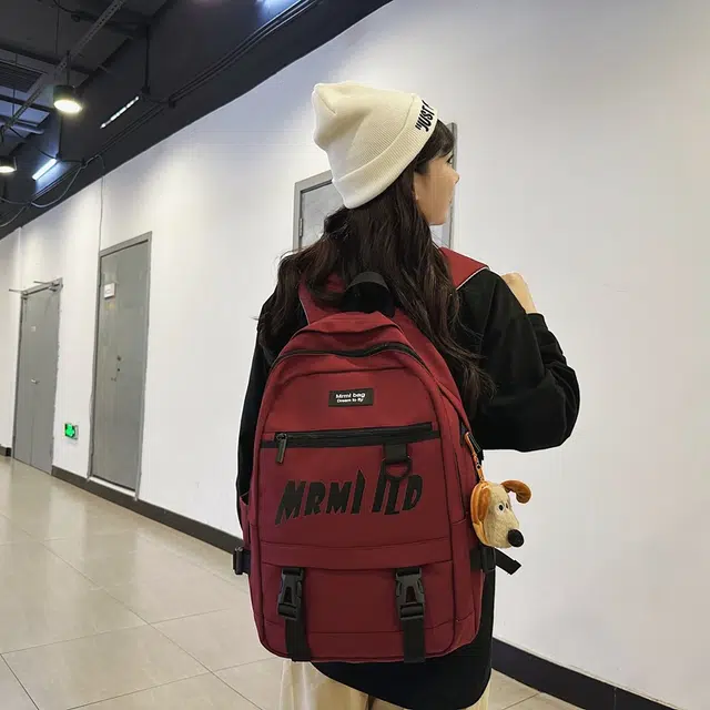 醇龙 拉链开合 尼龙 双肩包 男女同款情侣款 黑色/米白色/红色/灰色/粉色