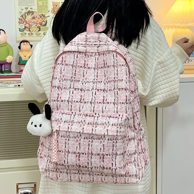 醇龙 文艺清新格子书包高中学生秋冬校园旅行旅游双背包 尼龙 双肩包 女款 多色