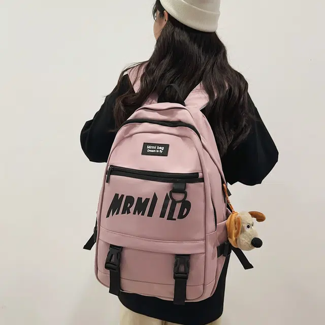 醇龙 拉链开合 尼龙 双肩包 男女同款情侣款 黑色/米白色/红色/灰色/粉色
