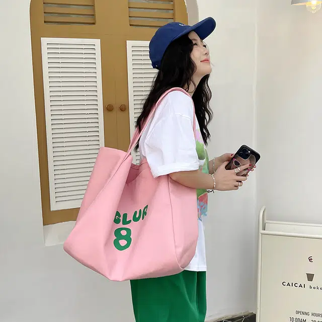 醇龙 大容量百搭休闲字母印花粗肩带 帆布 帆布包肩包 常规 女款 粉色/蓝色/黄色/黑色/红色/卡其色